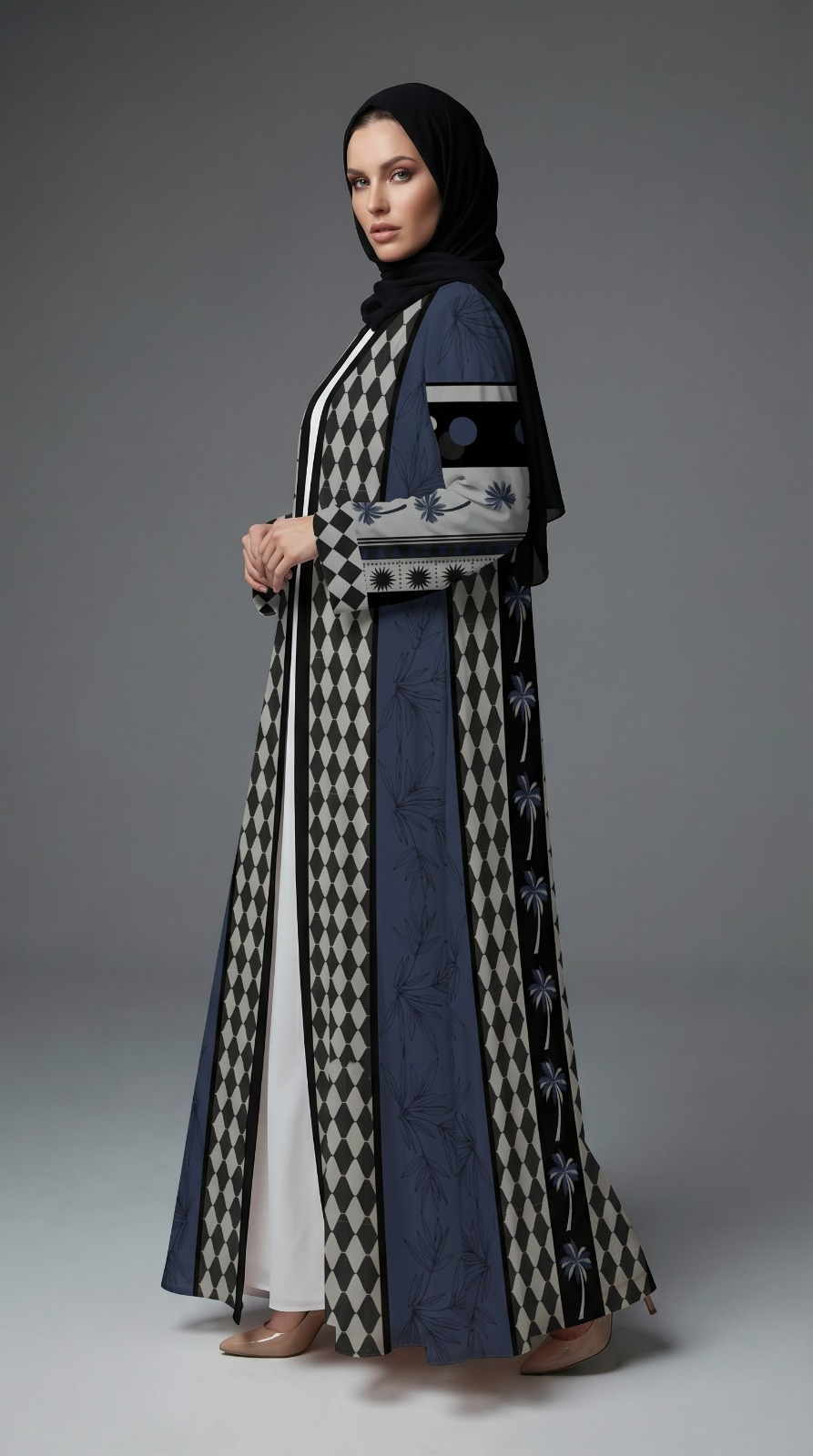 Geometrical botanicals print in blue